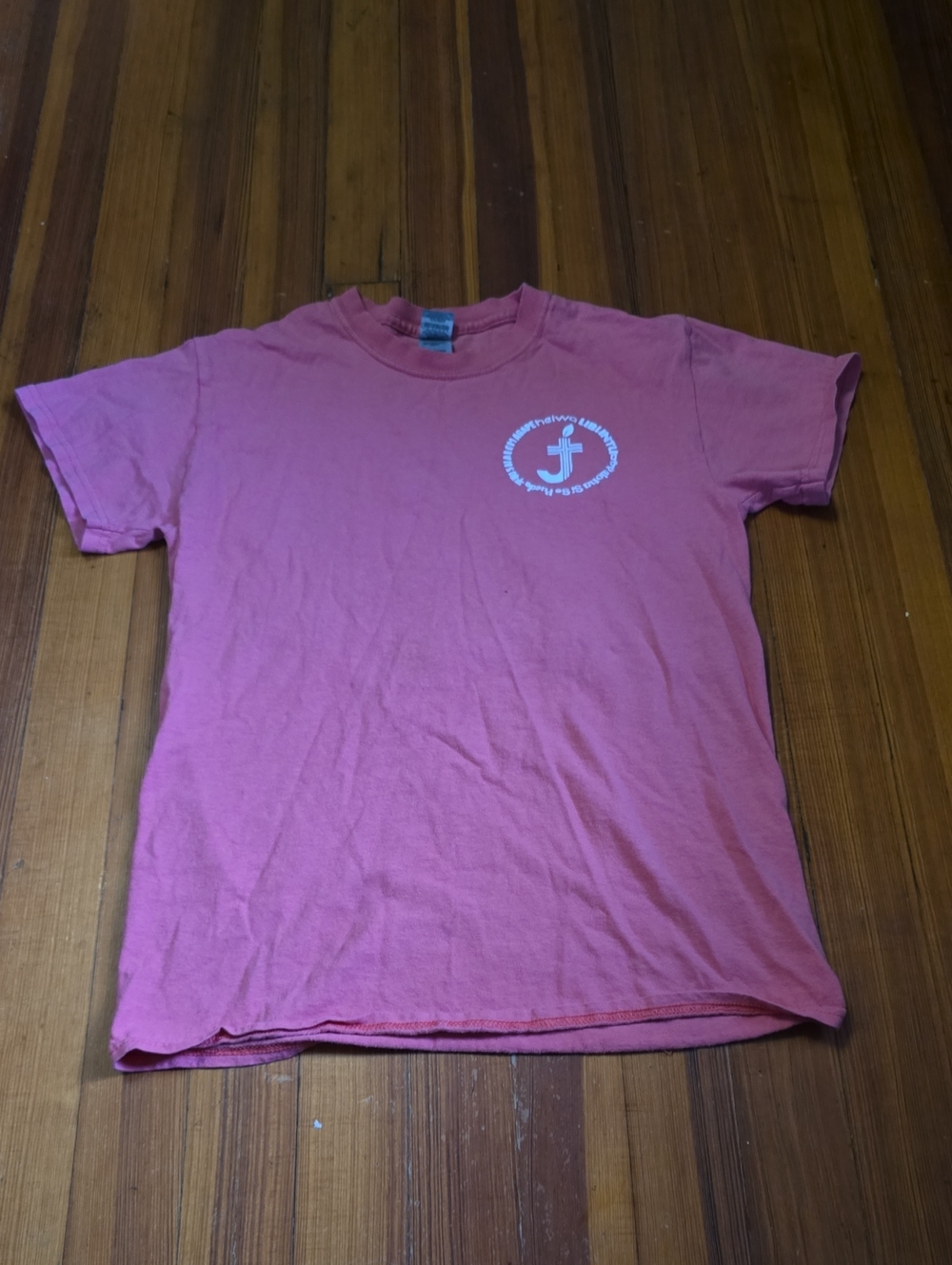 Gildan Pink Short-Sleeve Crewneck Tee with White Chest Logo
